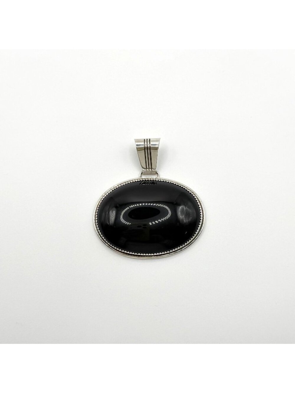Loren Thomas Begay Sterling Silver Navajo Pendant With Oval Black Onyx Stone